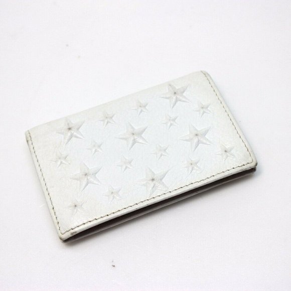 JIMMY CHOO Star Embossed Business card holder Card Case White Leather - Picture 3 of 6